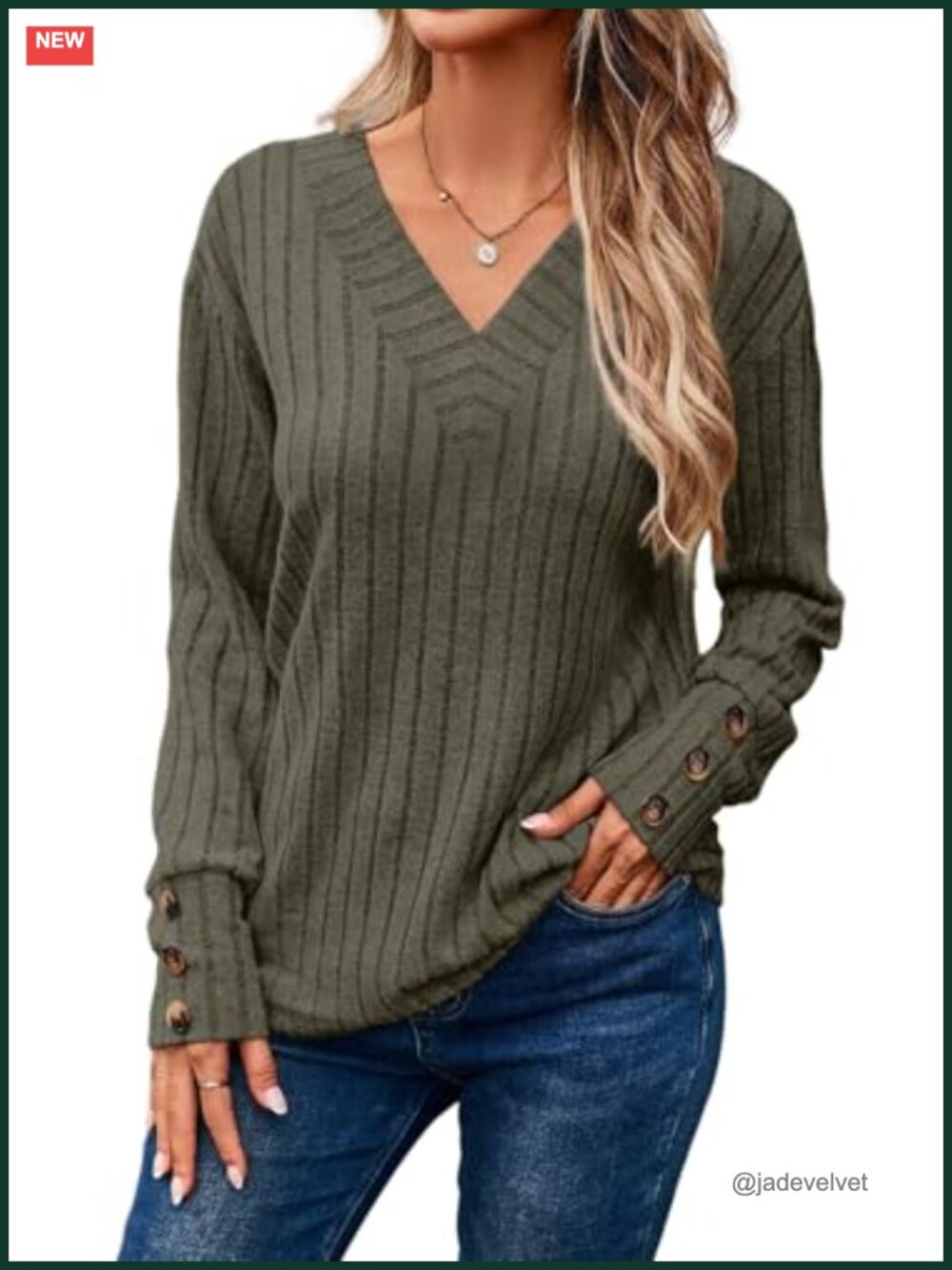 Womens Long Sleeve Knit Pullover Sweater V-Neck Button Accent Casual Tunic